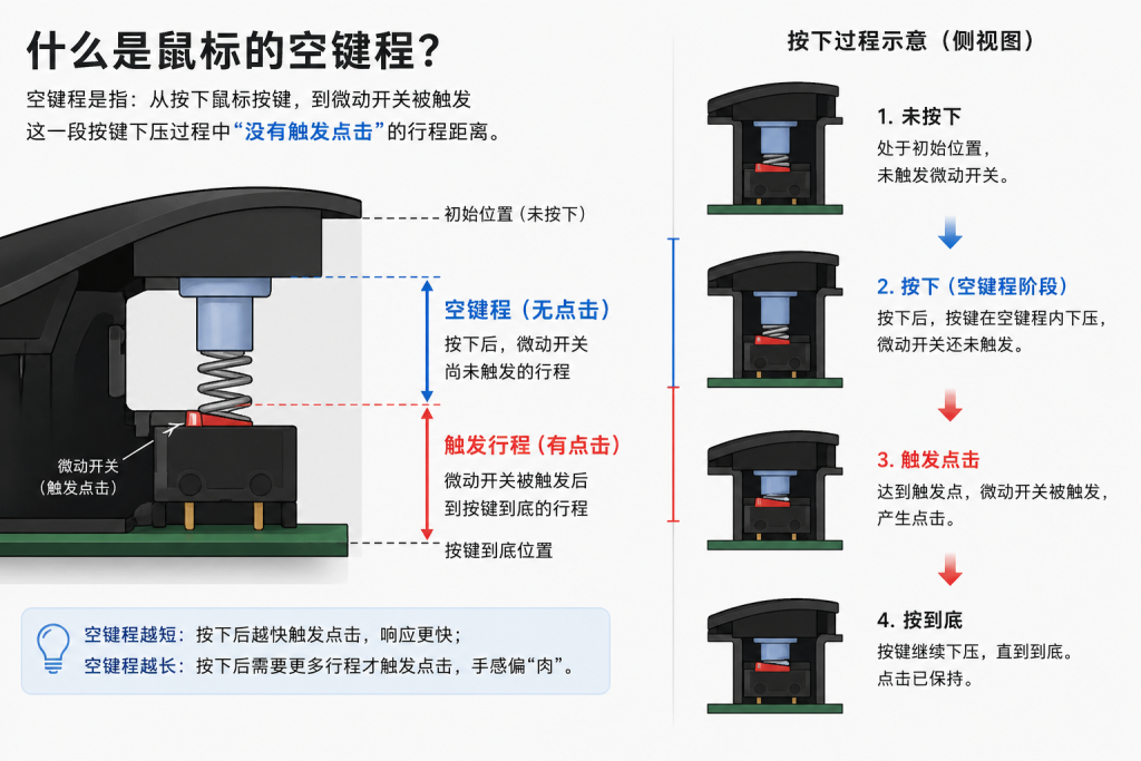 什么是鼠标“空键程”，鼠标出现空键程之后应该如何处理